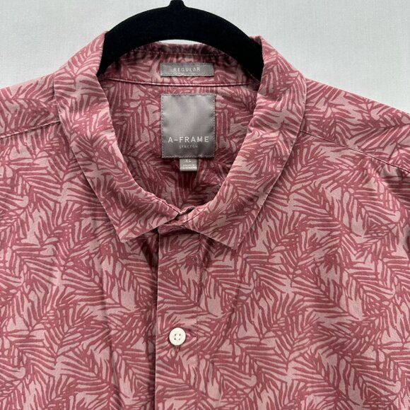 A-FRAME Stretch Button-Up Shirt Mens Size XL Regular Fit Leaf Print Pink/Red - Picture 10 of 11
